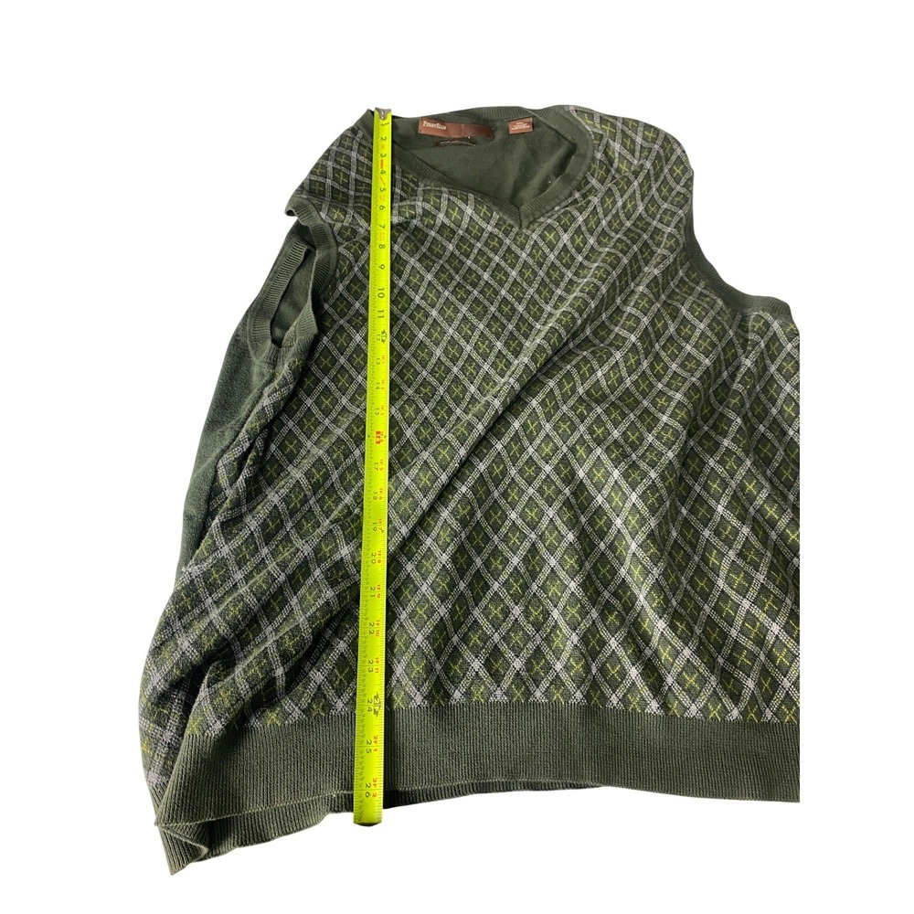 Perry Ellis V-Neck Vest Sweater Mens XXL Green Argyle Pima Cotton Pre-Owned